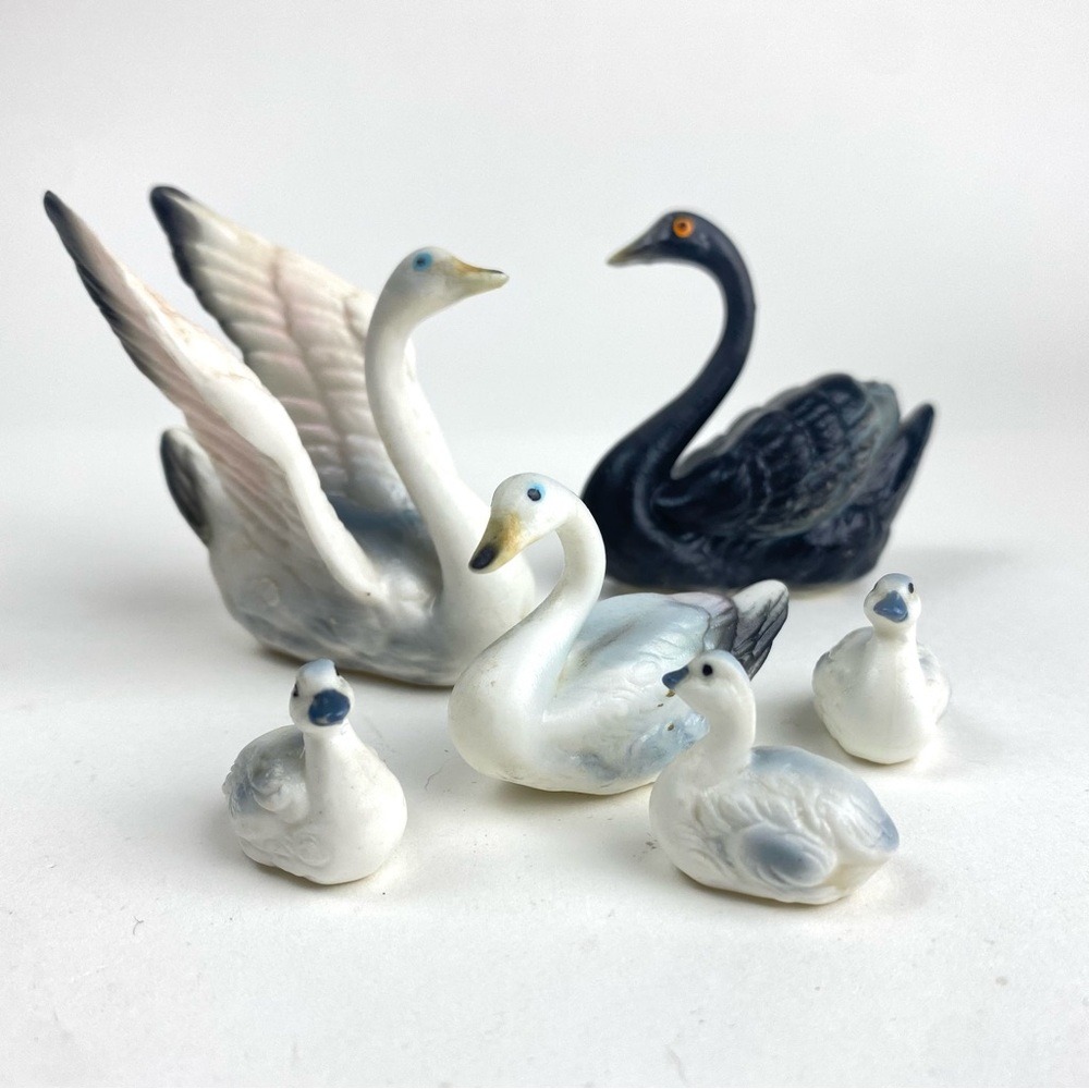 Miniature Bone China Swan Set of 6